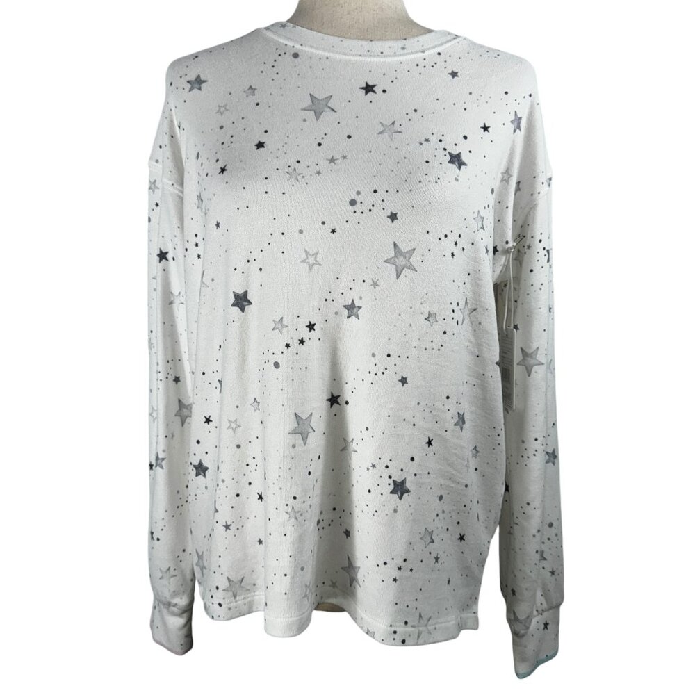 NWT P.J. SALVAGE Crewneck Long Sleeve Pajama Lounge Top Ivory & Gray Sta… - Picture 3 of 15